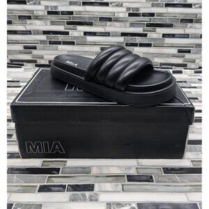 MIA Quilted Black Slide Sandals